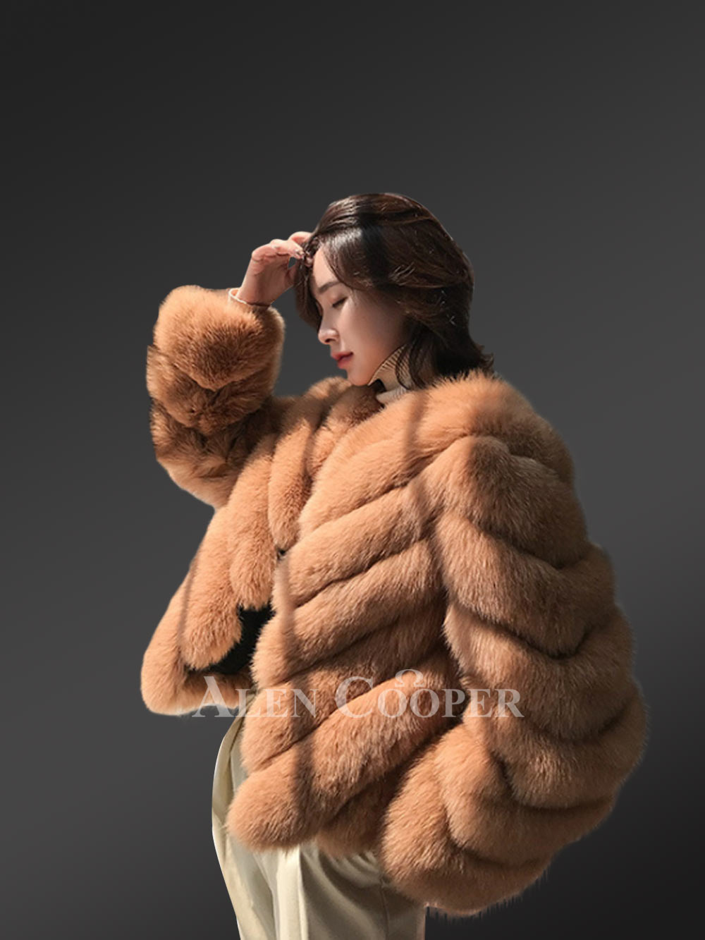 Pelted brown jacket for women - Image 4