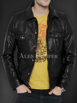 Soft yet sturdy reasonable leather jacket for men in Black