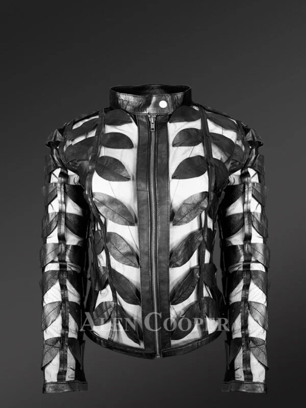 Spring Netted Black Leather Jacket - Image 2