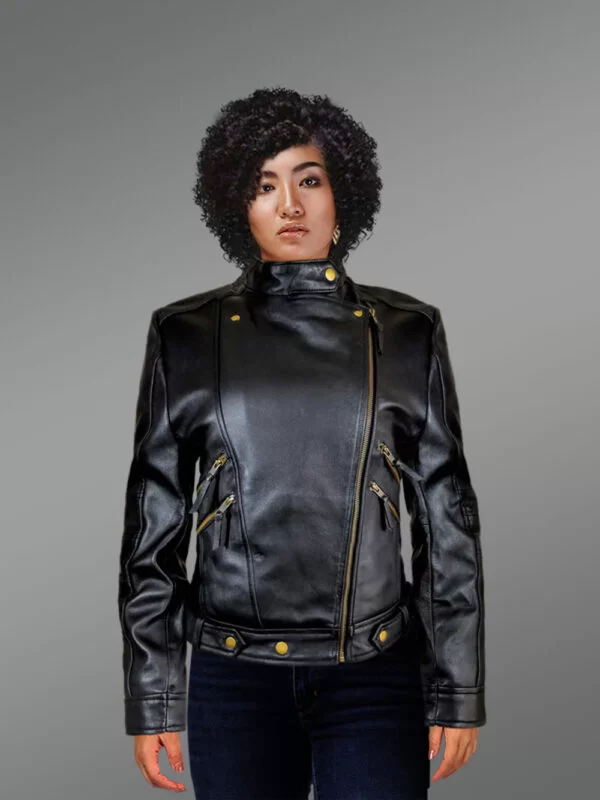 Stylish Leather Motorcycle Jacket with Asymmetrical Zipper Closure