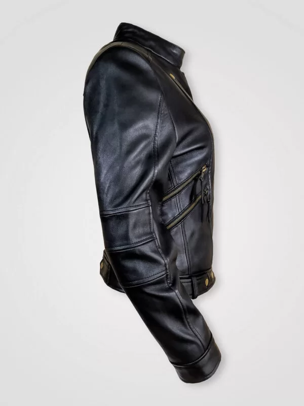 Stylish Leather Motorcycle Jacket with Asymmetrical Zipper Closure - Image 5