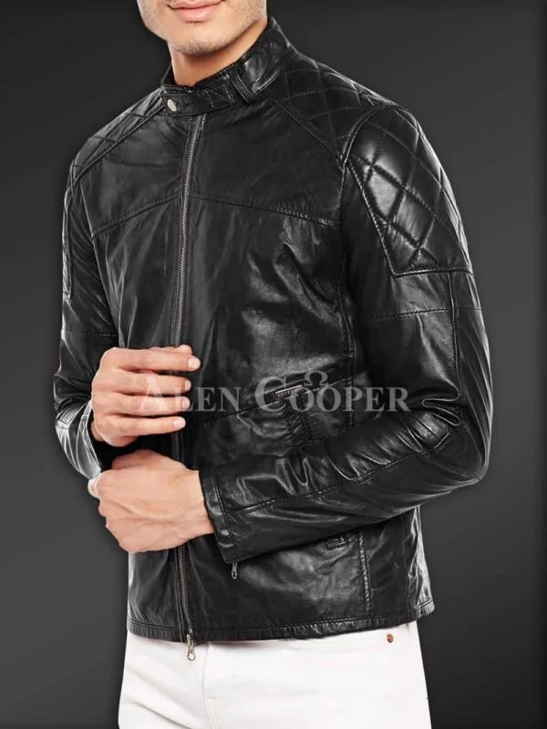 Super Soft Slim Fit Quilted Real Leather Jacket for Men - Image 5