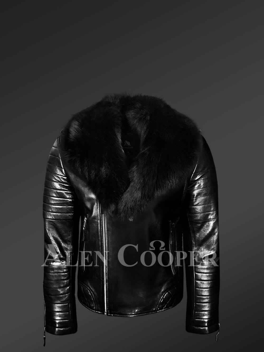 Biker Leather Fur Jacket with Glamorizing & Utilitarian Features - Image 2
