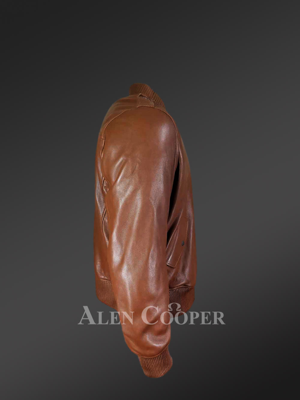 Stylish Leather Bomber Jacket in Tan - Image 3