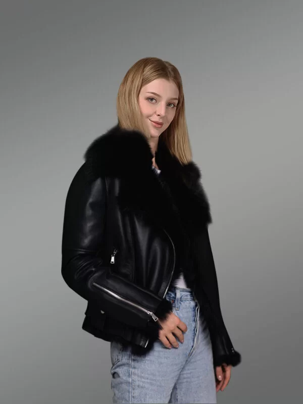 Toscana Shearling Jacket for Women in Nappa Black Finish - Image 2