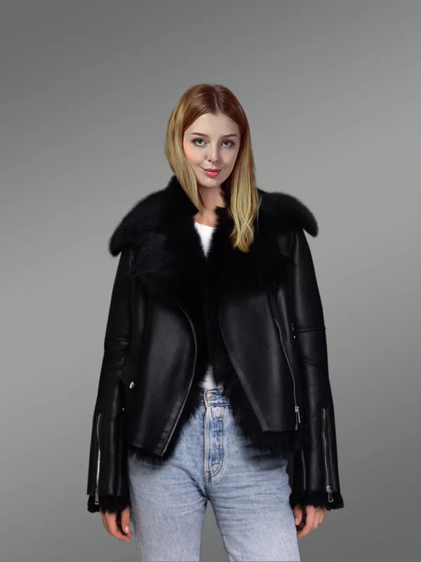 Toscana Shearling Jacket for Women in Nappa Black Finish