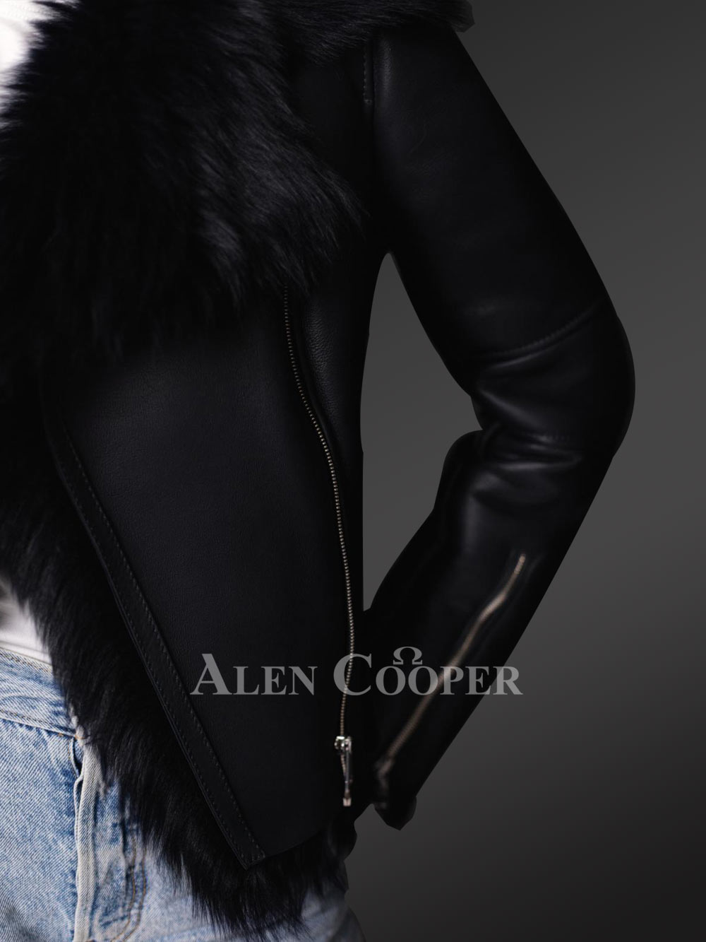 Toscana Shearling Jacket for Women in Nappa Black Finish - Image 3