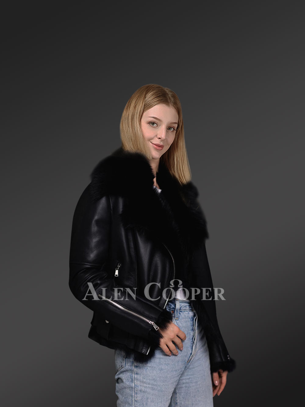 Toscana Shearling Jacket for Women in Nappa Black Finish - Image 2