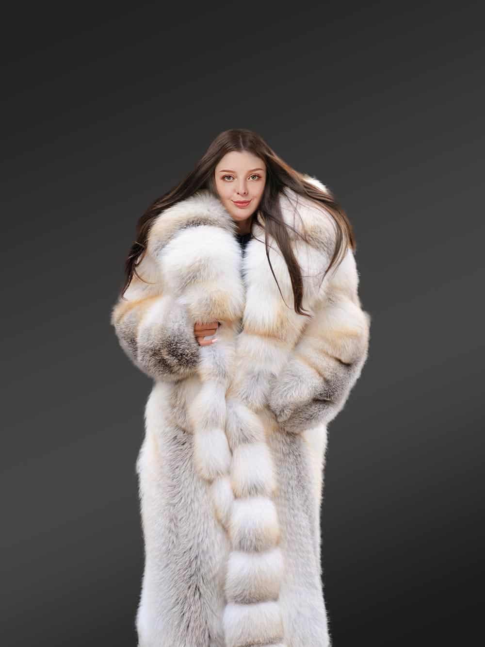 Fox Fur Long Tuxedo Coat for Women - Image 2