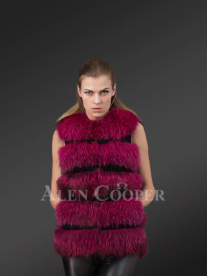 Womens Fox Fur Vest in Wine Shade