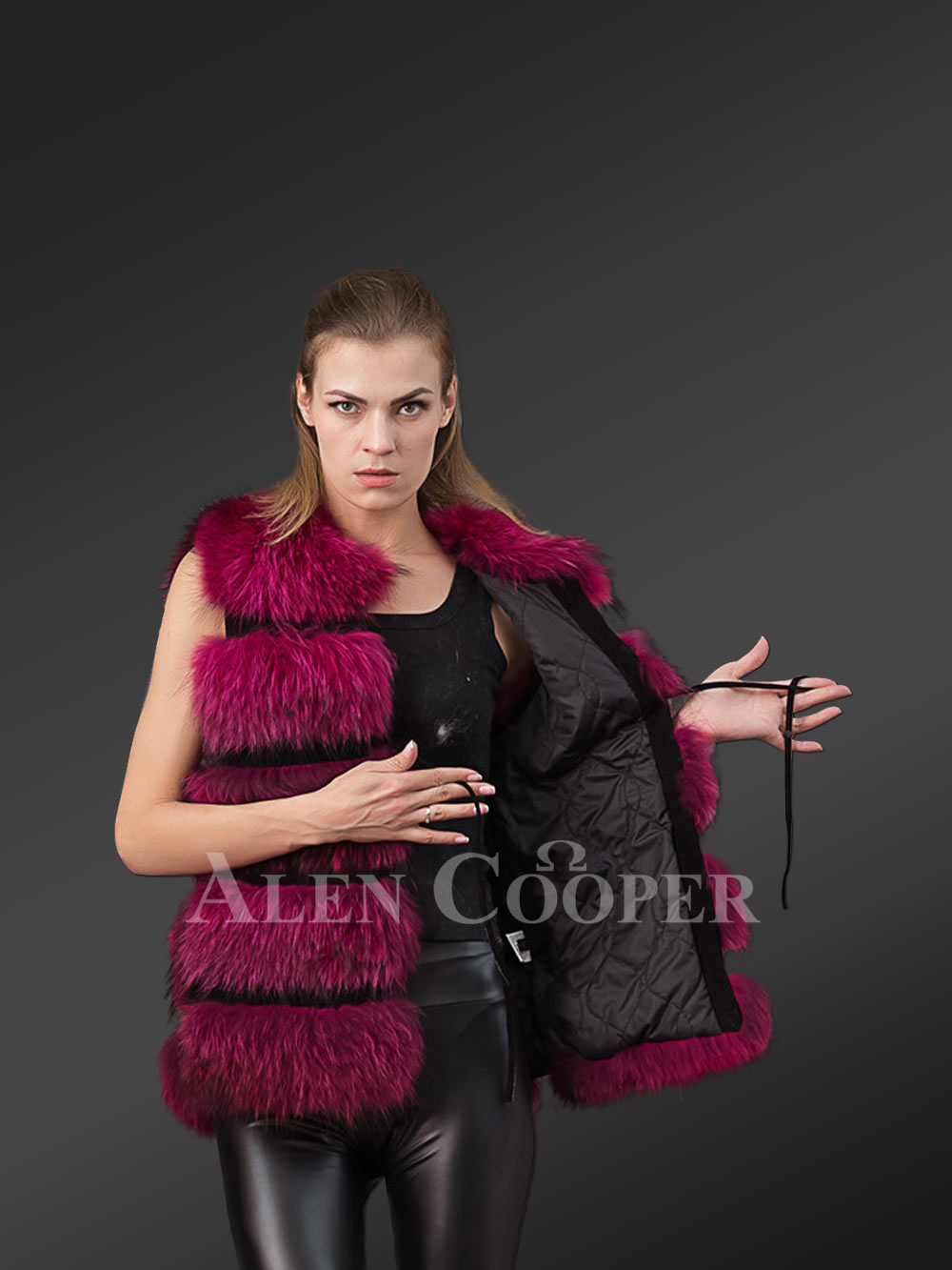 Womens Fox Fur Vest in Wine Shade – Exceptional Quality with Touch of Elegance - Image 2