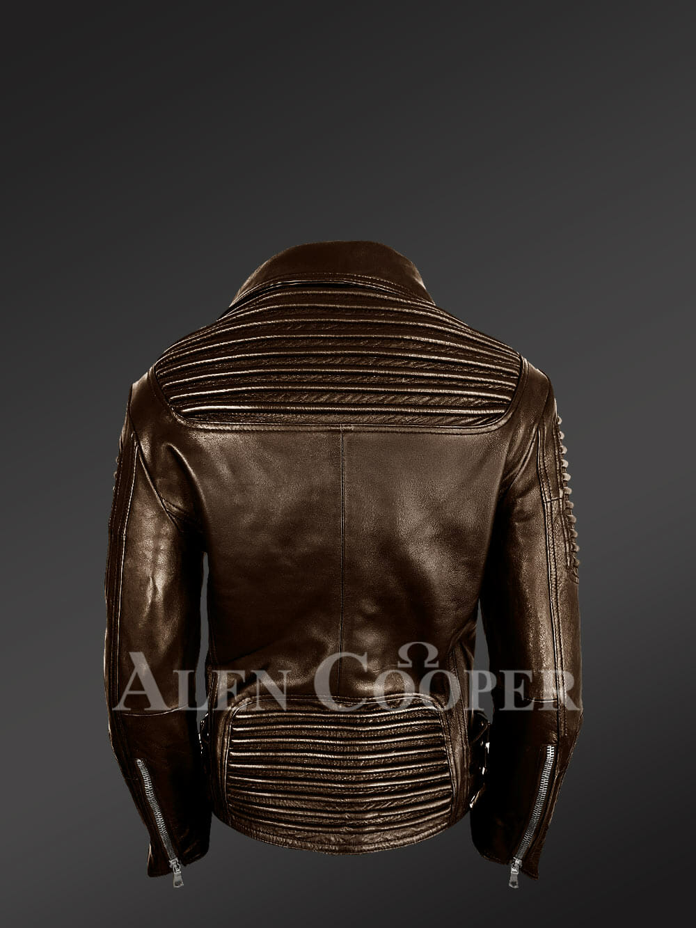 Womens Leather Biker Jacket with Detachable Finn Raccoon Fur Collar - Image 8