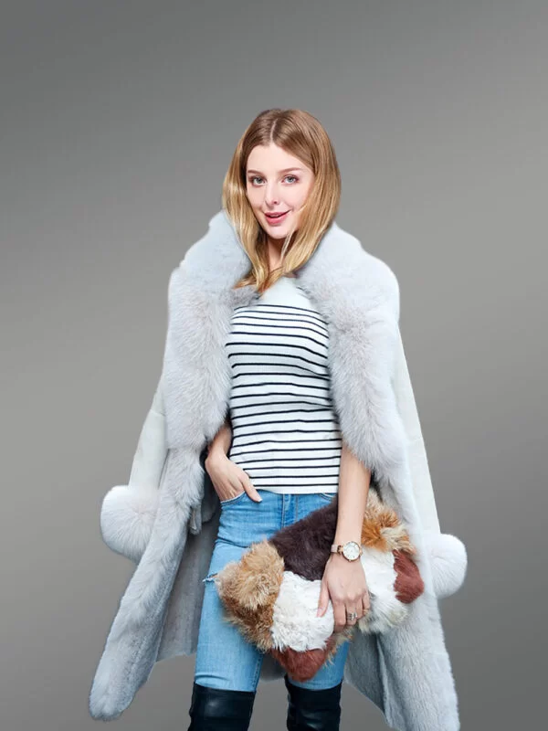 White Sheepskin Shearling Long Coat for Women