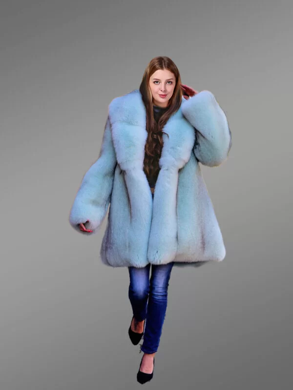 White Swing Coat in Arctic Fox Fur for Women - Image 2