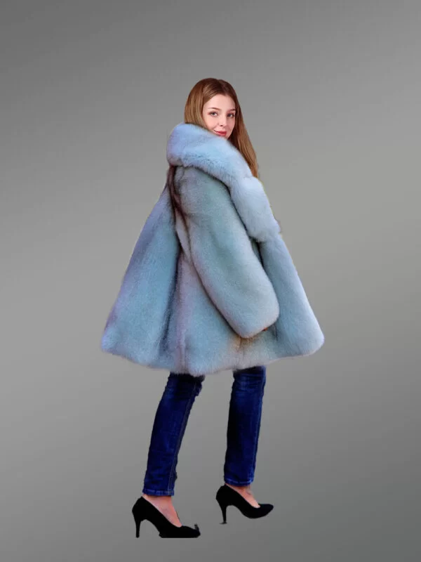 White Swing Coat in Arctic Fox Fur for Women - Image 3