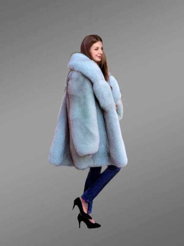 White Swing Coat in Arctic Fox Fur for Women - Image 4