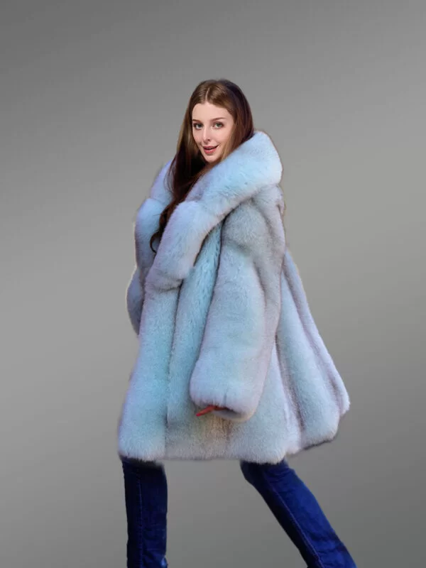 White Swing Coat in Arctic Fox Fur for Women - Image 5