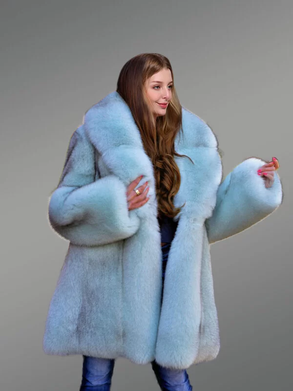 White Swing Coat in Arctic Fox Fur for Women - Image 6