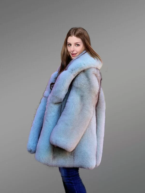 White Swing Coat in Arctic Fox Fur for Women - Image 7