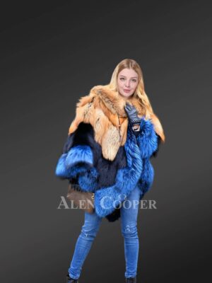 Womens Red Fox Fur Poncho