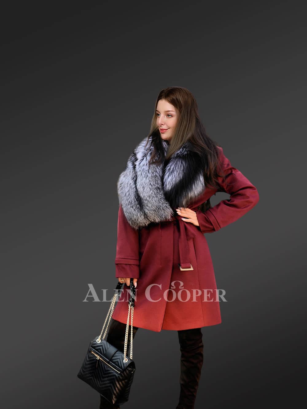 Woolen Coat for Women With Fox Fur Lapel – Sophistication At Its Peak - Image 3