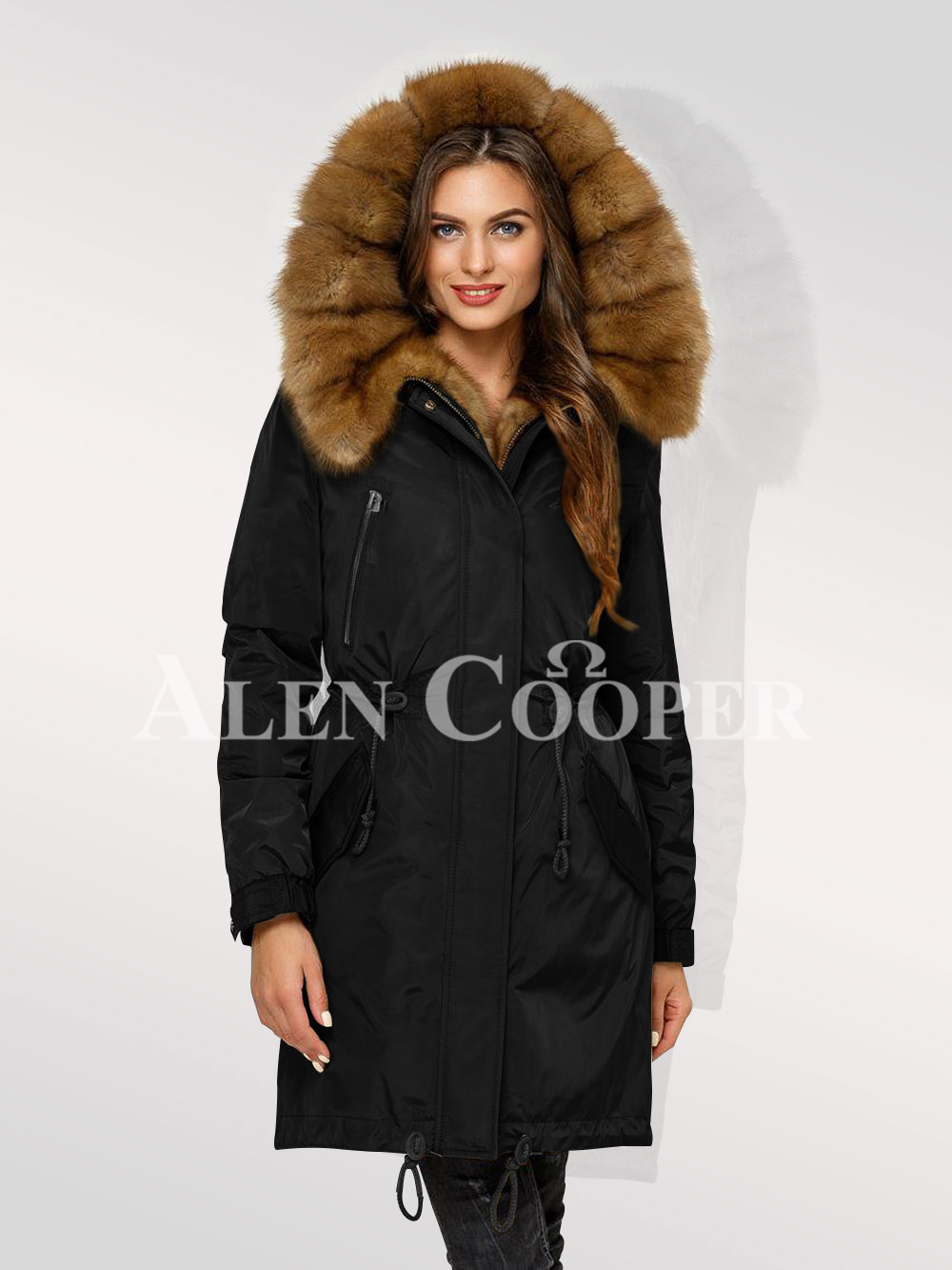 Reinvent Your Charm with Women’s Canadian Fox Fur Hybrid Black Parka Convertibles - Image 2