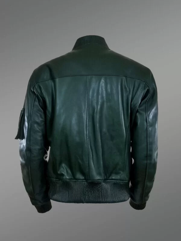 V Collar Italian Green Leather Jacket For Women - Image 3