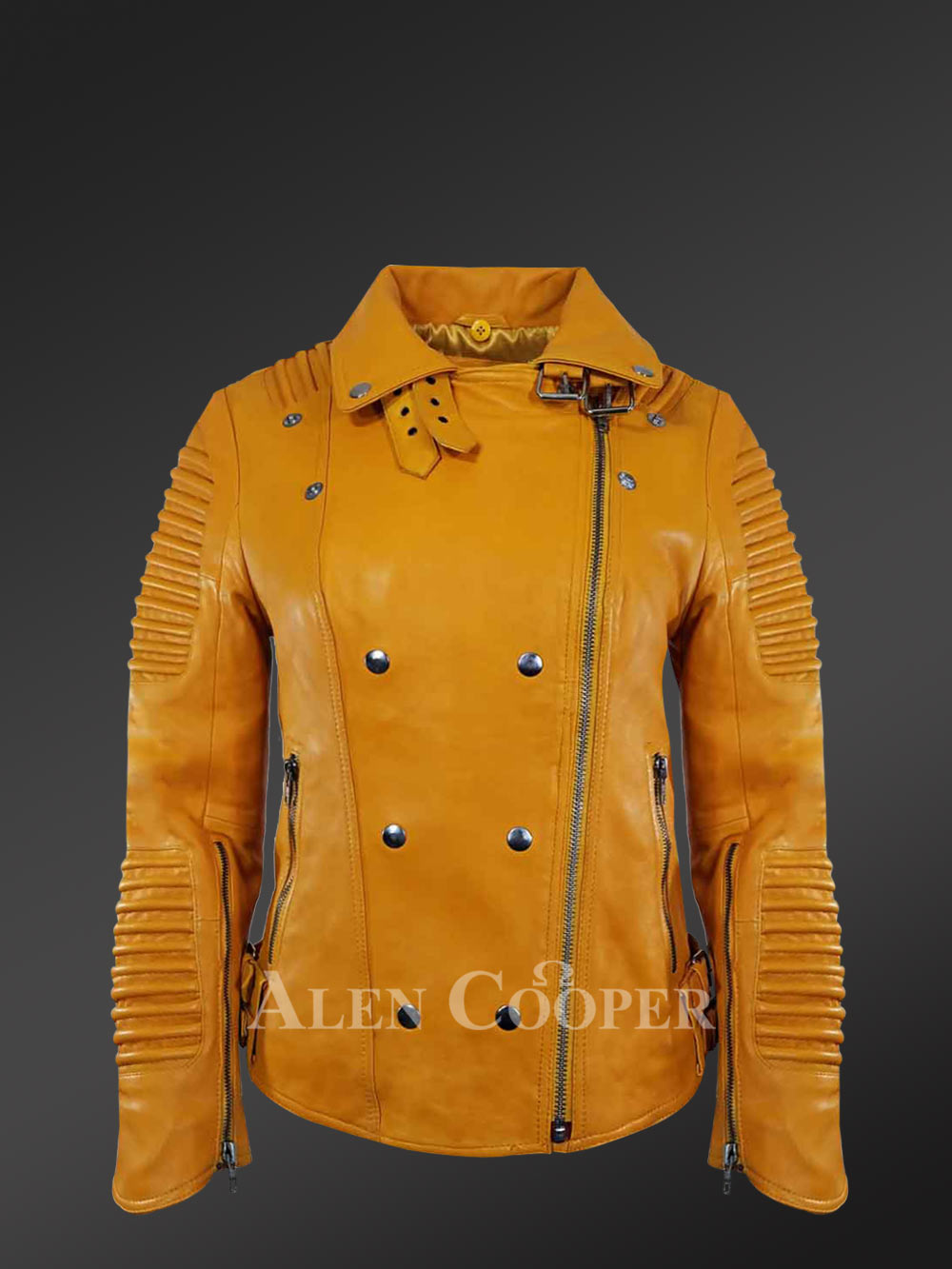 Womens Yellow Leather Biker Jacket– Where Style Meets Functionality - Image 2