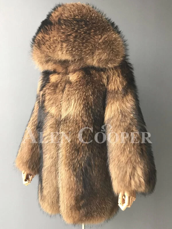 Real Raccoon Fur Winter Outerwear with Stylish Hood for Women - Image 8