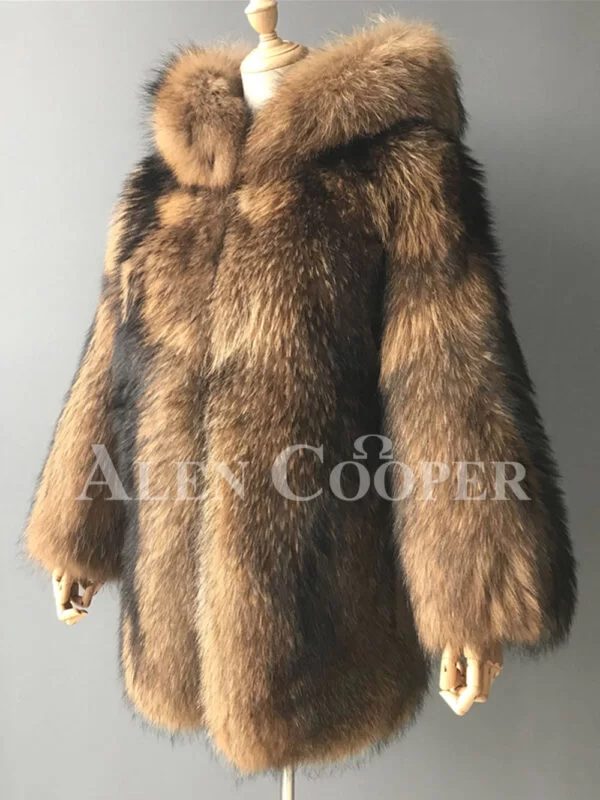 Real Raccoon Fur Winter Outerwear with Stylish Hood for Women - Image 7