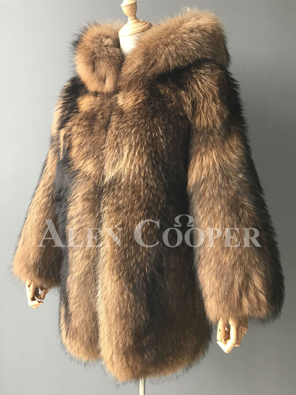 Real Raccoon Fur Winter Outerwear with Stylish Hood for Women - Image 7