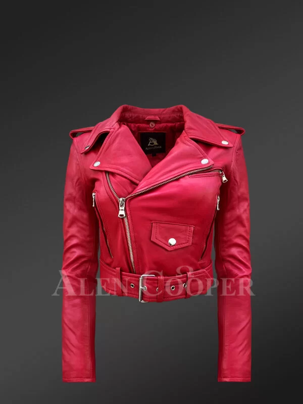 Women's Short Length Moto in Burnt Red - Image 2