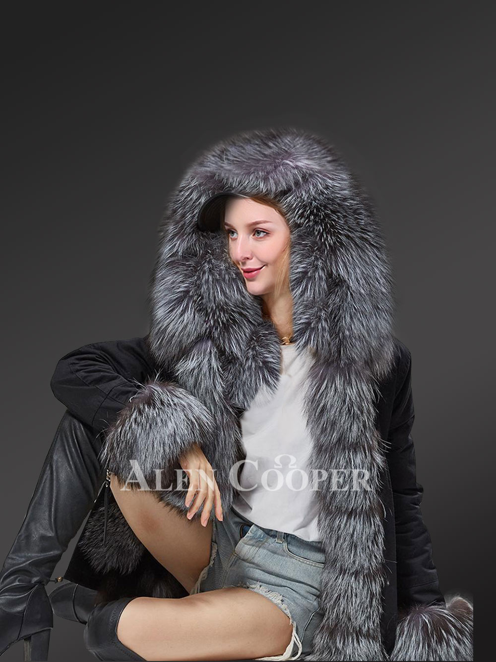 Fox Fur Hood Black Parka for Women with an Exquisite Furry Frontline - Image 3