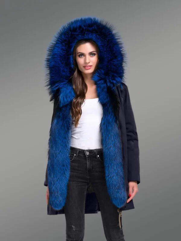 Magnify Your Persona with Women’s Arctic Fox Fur Hybrid Navy Parka Convertibles