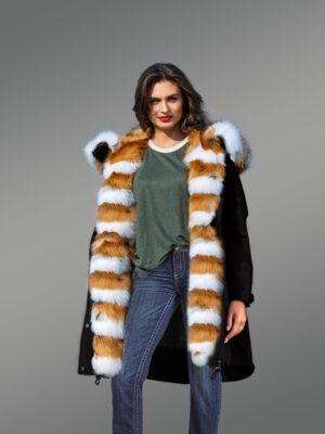 Women’s Arctic fox fur hybrid navy parka convertibles