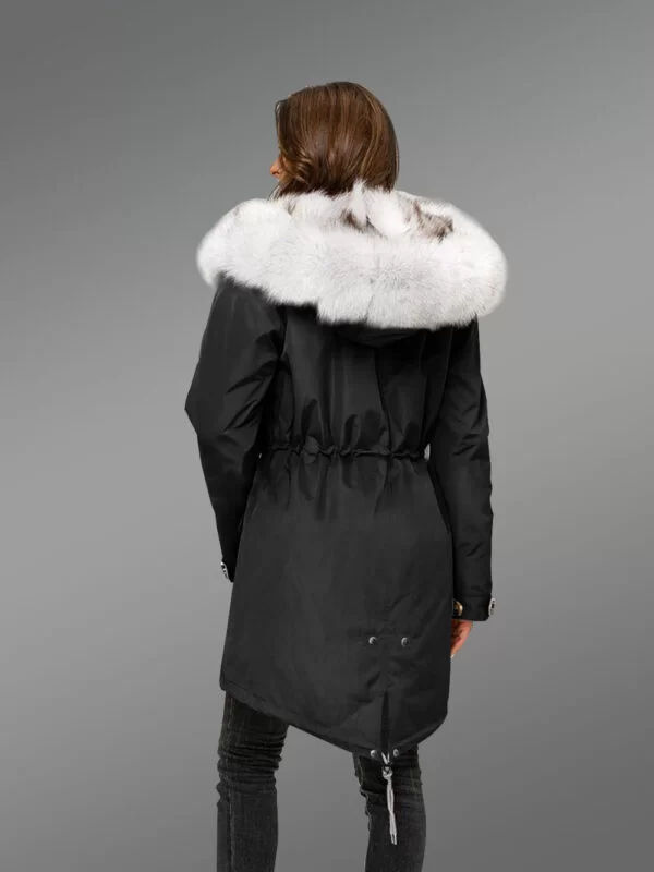 Hybrid Black Parka Convertibles with Fox Liner for Women Made Of Authentic Arctic Fox Fur Paragraph - Image 3