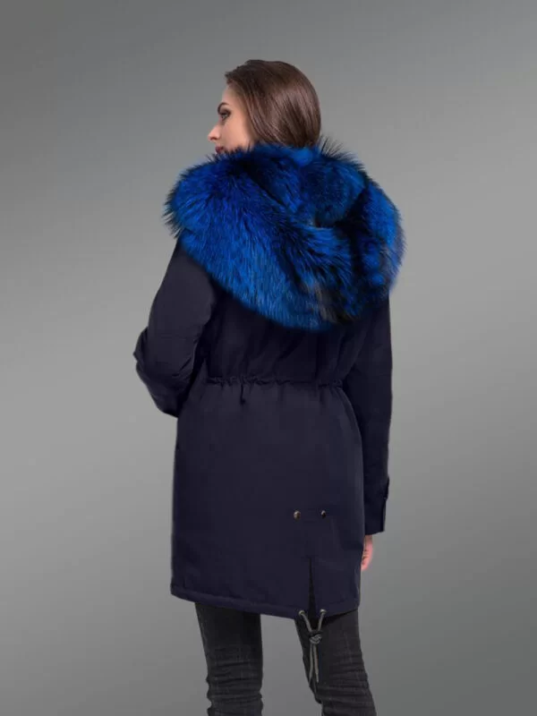 Magnify Your Persona with Women’s Arctic Fox Fur Hybrid Navy Parka Convertibles - Image 3