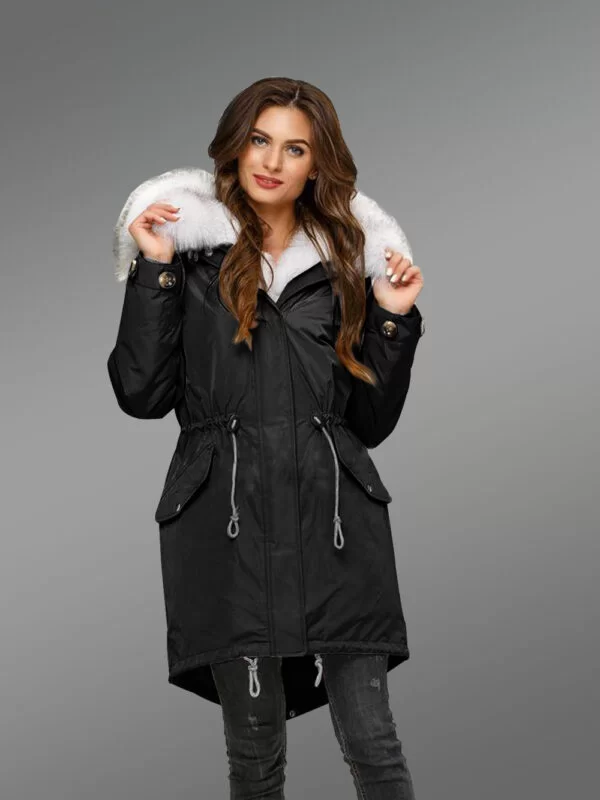 Hybrid Black Parka Convertibles with Fox Liner for Women Made Of Authentic Arctic Fox Fur Paragraph - Image 2