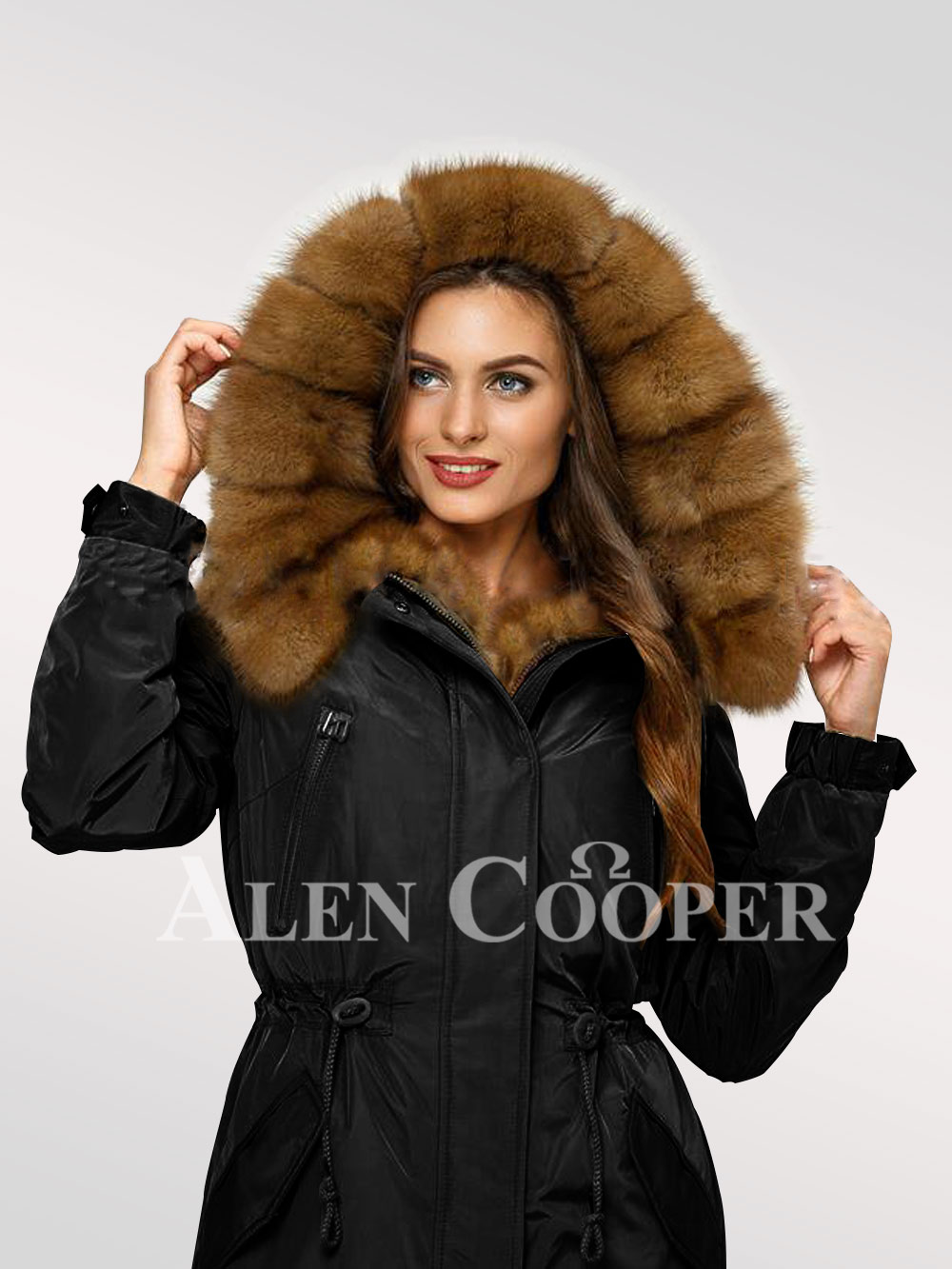 Reinvent Your Charm with Women’s Canadian Fox Fur Hybrid Black Parka Convertibles - Image 3