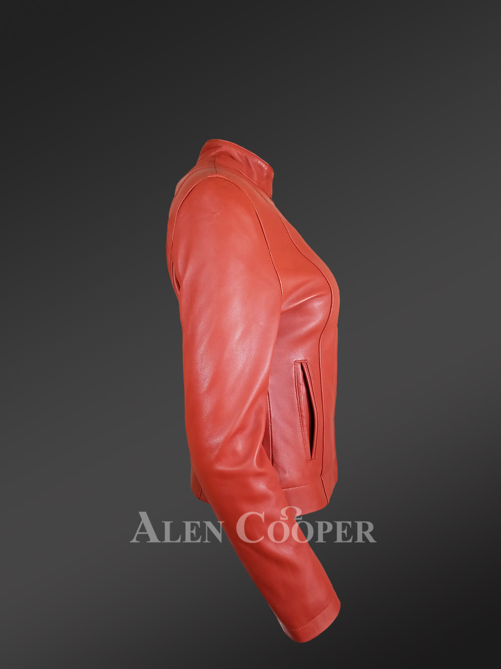Classic Leather Moto Jacket in Slim Fit and Central Zipper Closing - Image 3
