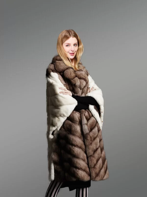 Women’s Elegant Sable Fur Coat With Wide Comfortable Sleeves - Image 3