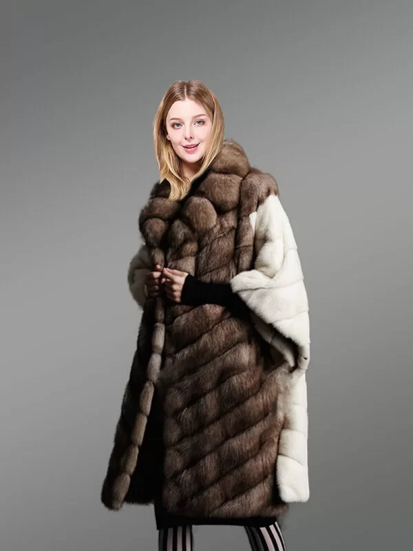 Women’s Elegant Sable Fur Coat With Wide Comfortable Sleeves - Image 2