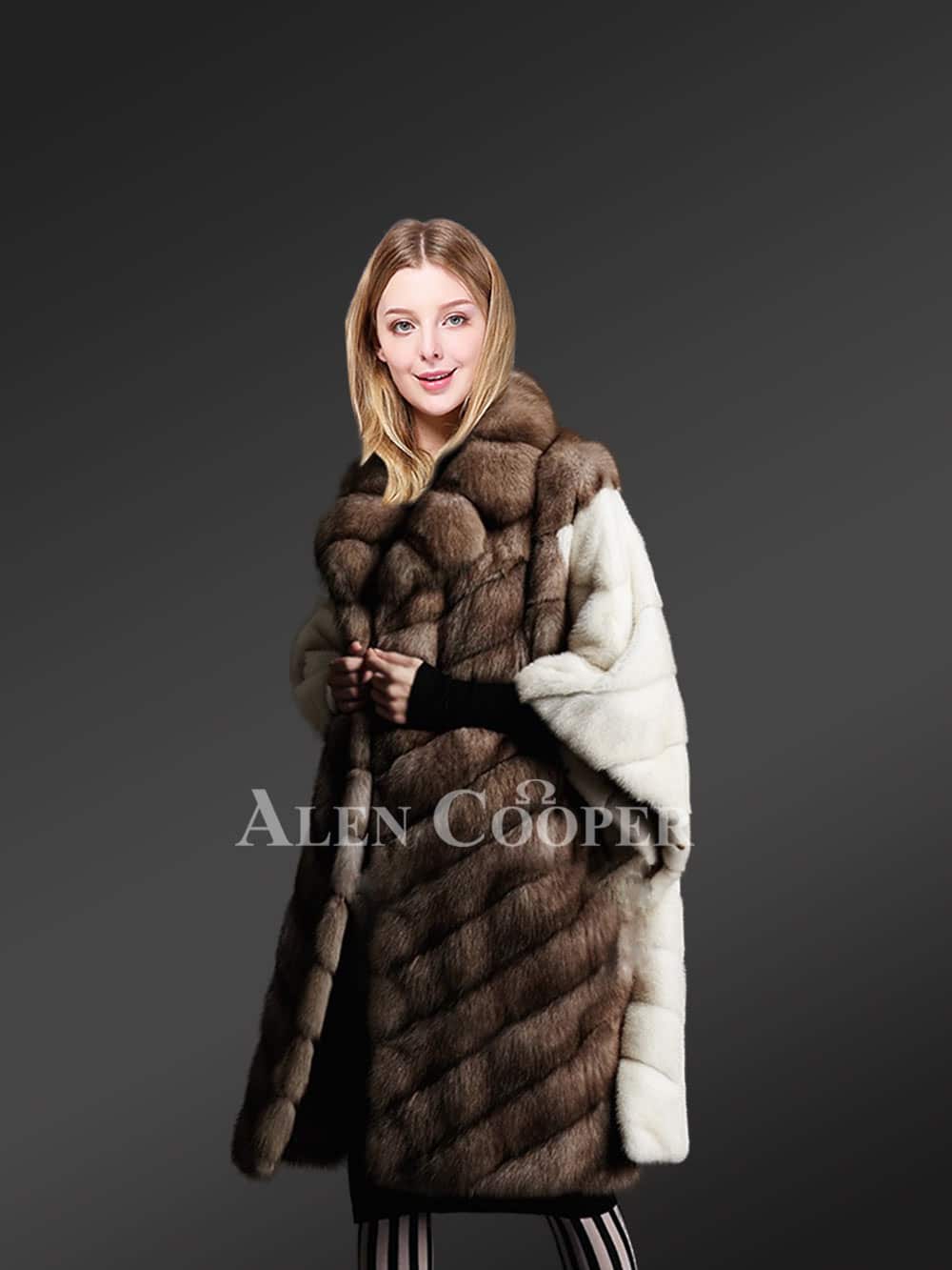 Women’s Elegant Sable Fur Coat With Wide Comfortable Sleeves - Image 3