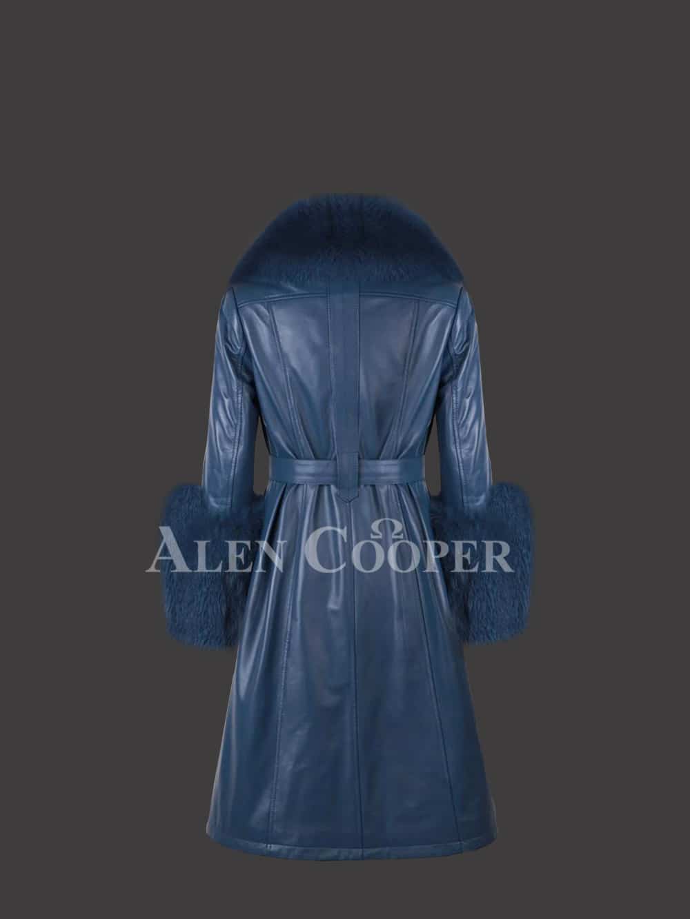 Womens Leather Overcoat with Clip out Fur Collar and Cuffs - Image 2