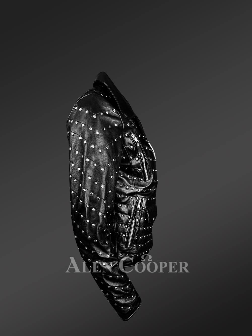 Womens Studded Biker Leather Jacket - Be the Focus of Attention - Image 5