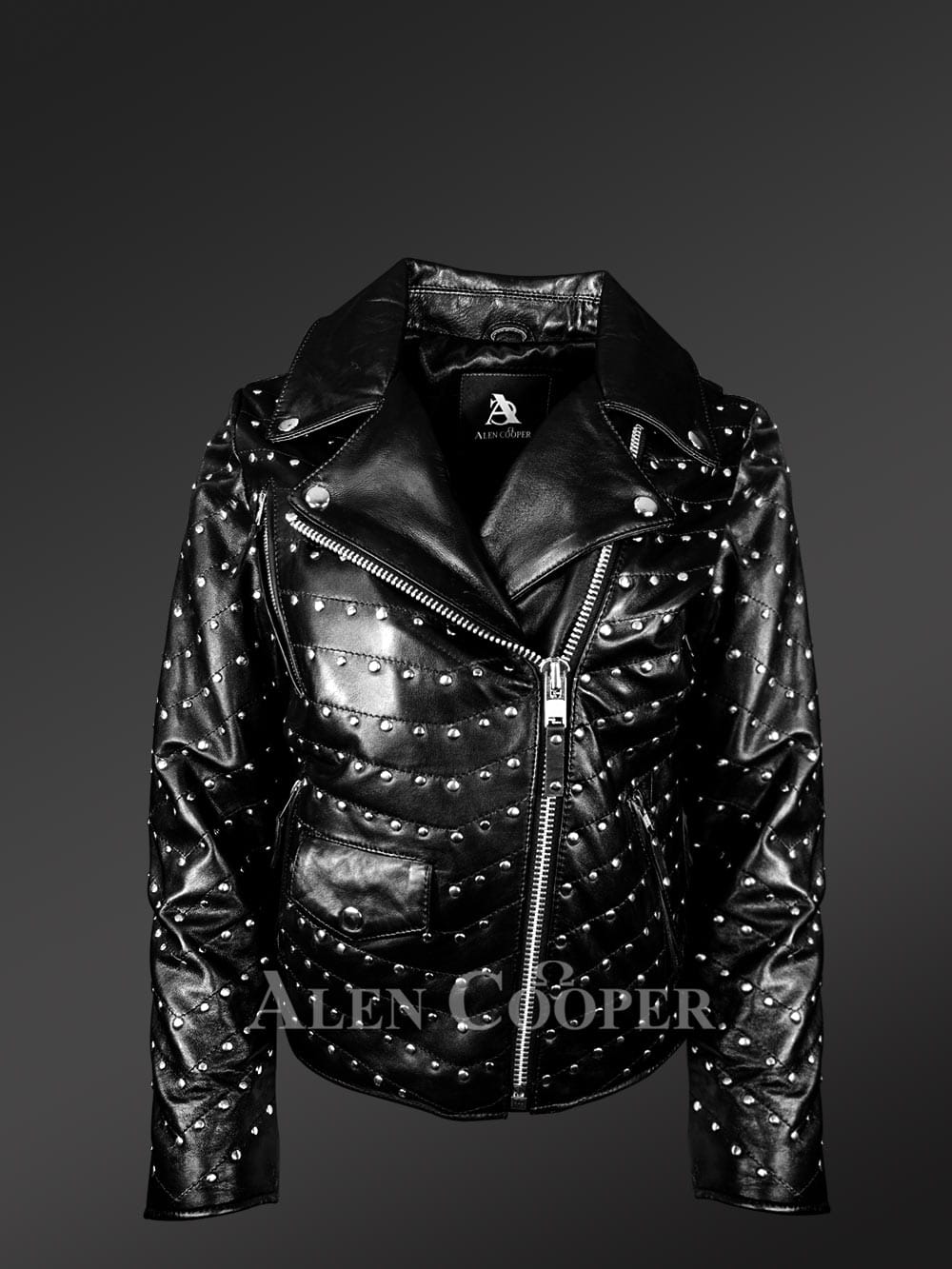 Womens Studded Biker Leather Jacket - Be the Focus of Attention - Image 3