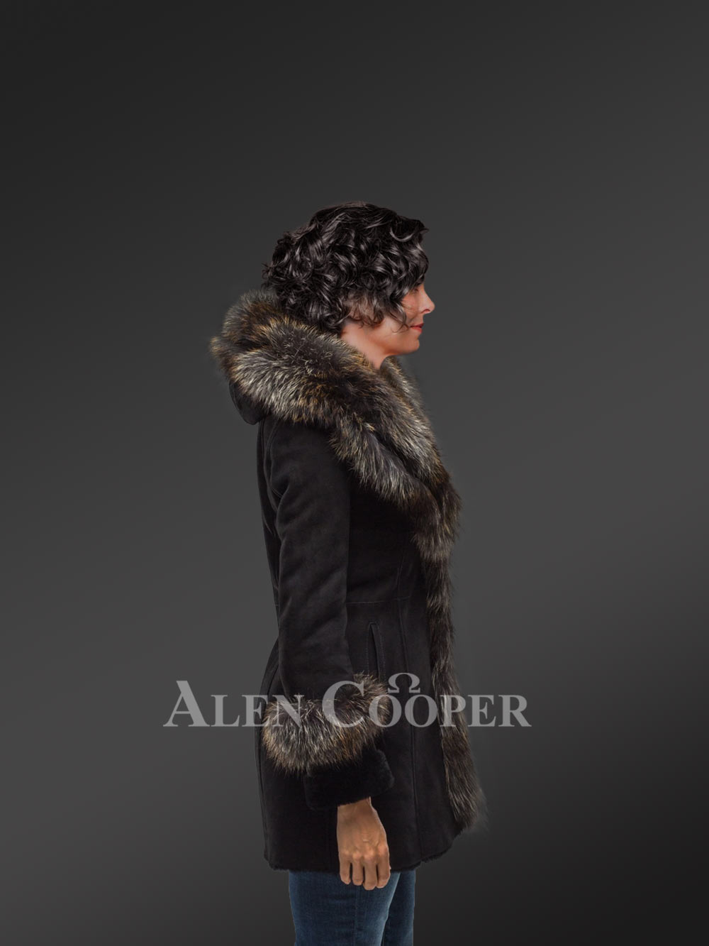 Women’s Mid Length 100% Real Sheepskin Warm Winter Coat with Long Shawl Collar - Image 4