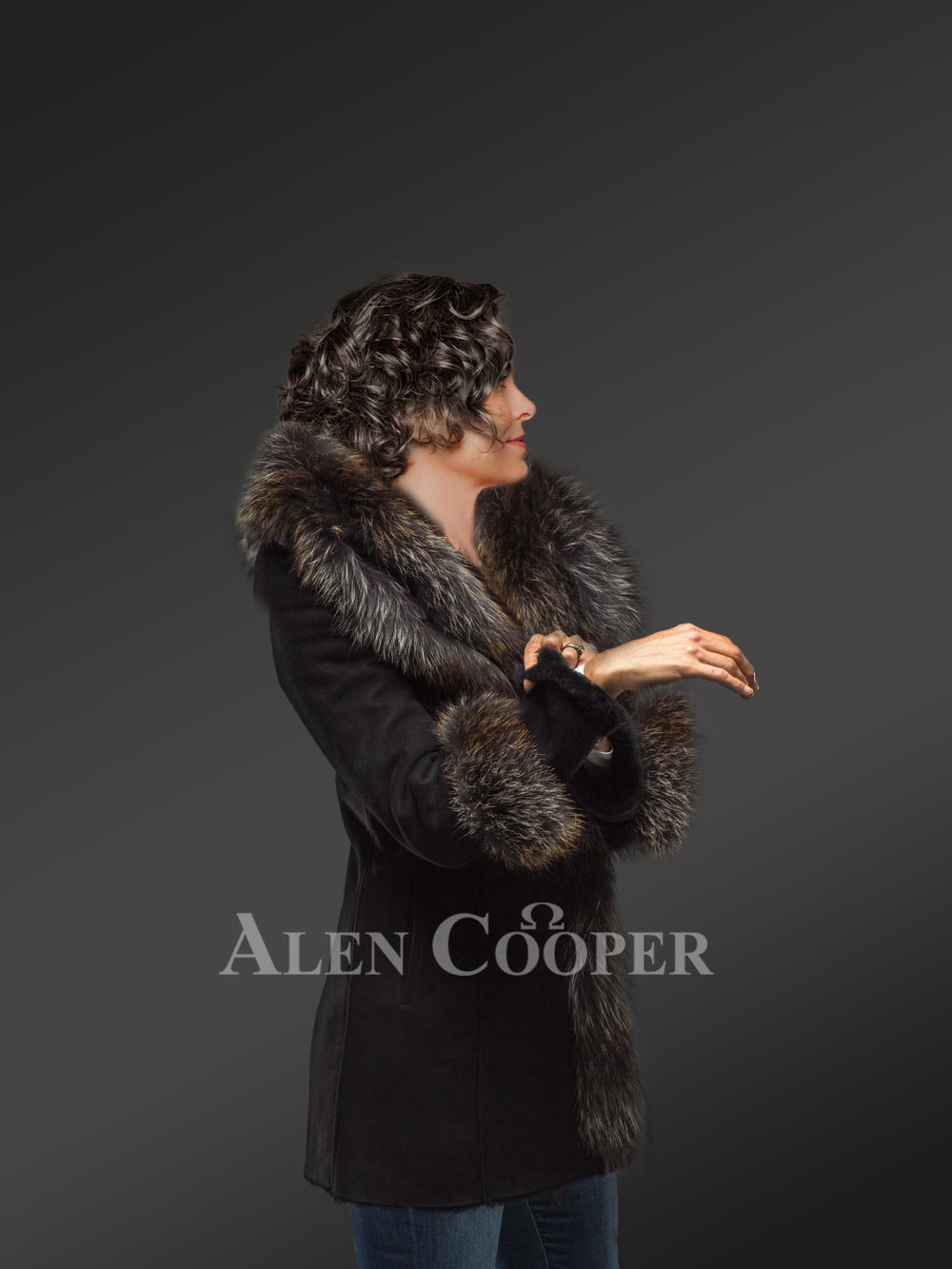 Women’s Mid Length 100% Real Sheepskin Warm Winter Coat with Long Shawl Collar - Image 3