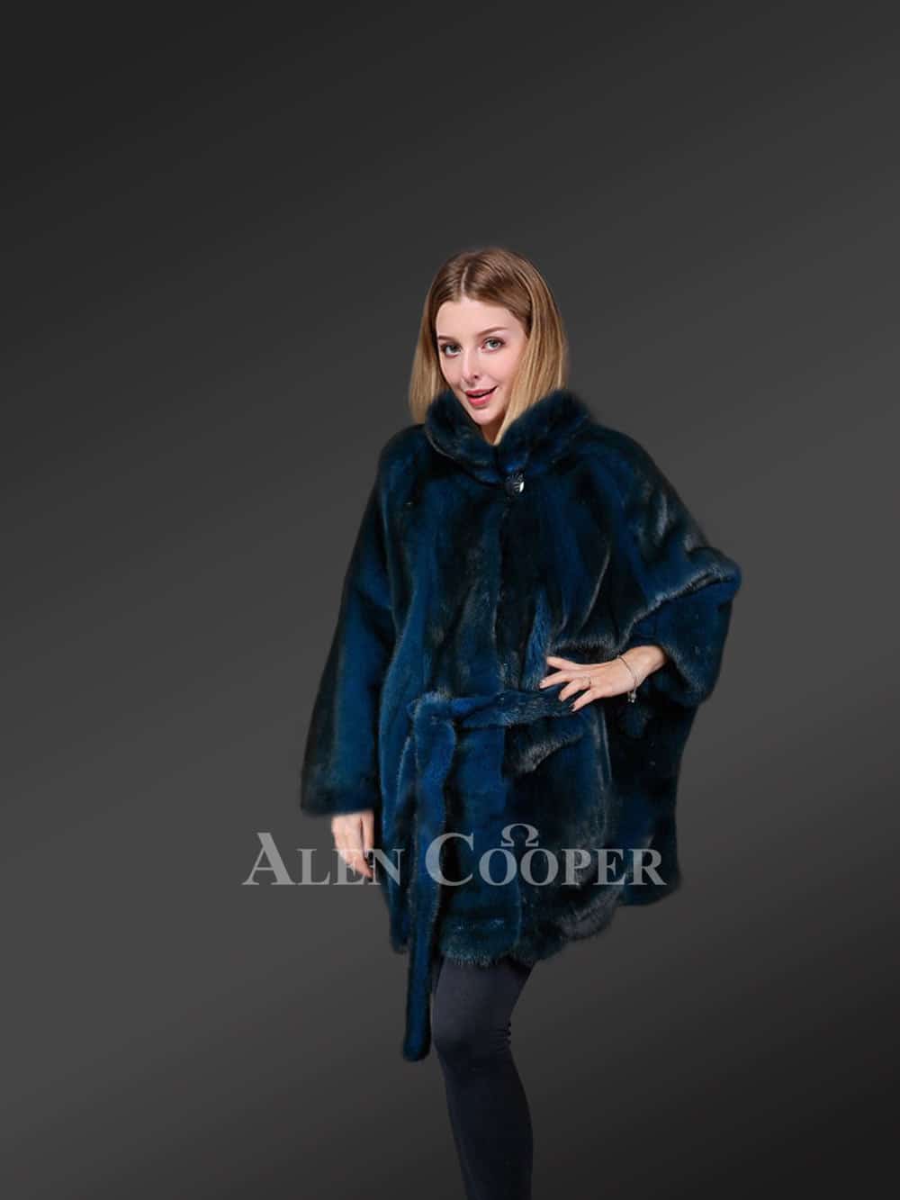 Womens Navy Blue Mink Coat – Elegance at Its Peak - Image 3