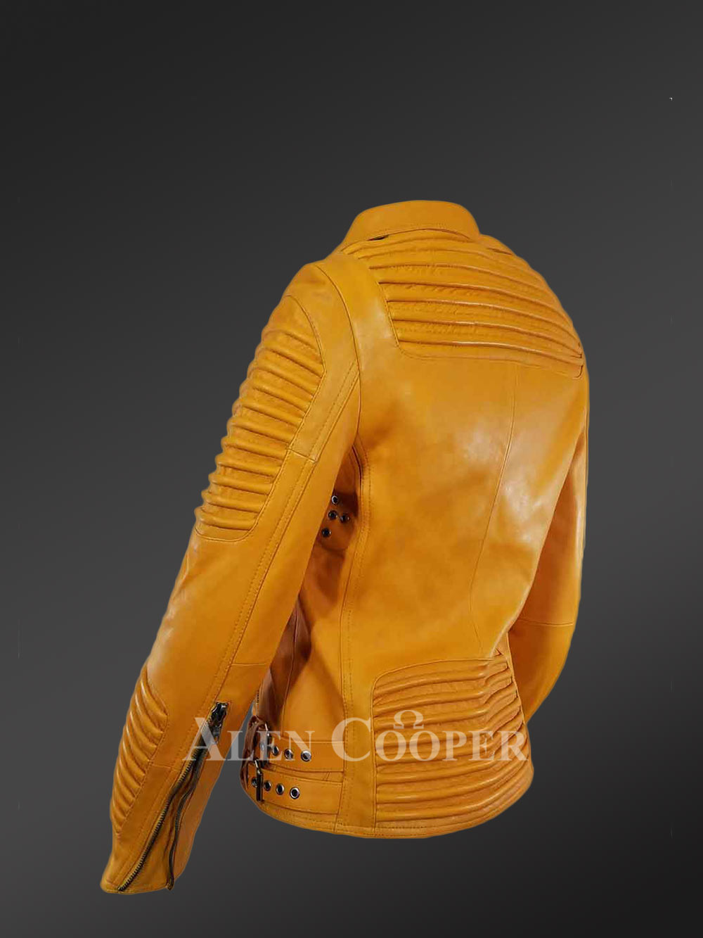 Womens Yellow Leather Biker Jacket– Where Style Meets Functionality - Image 3